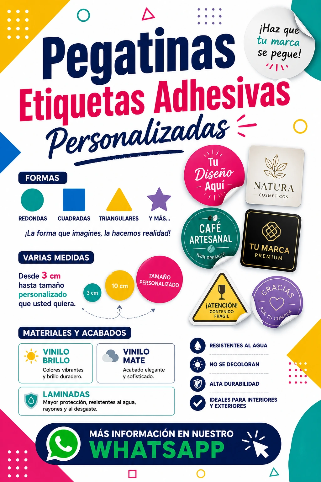 pegatinas adhesivas etiquetas vinilo brillo mate laminadas