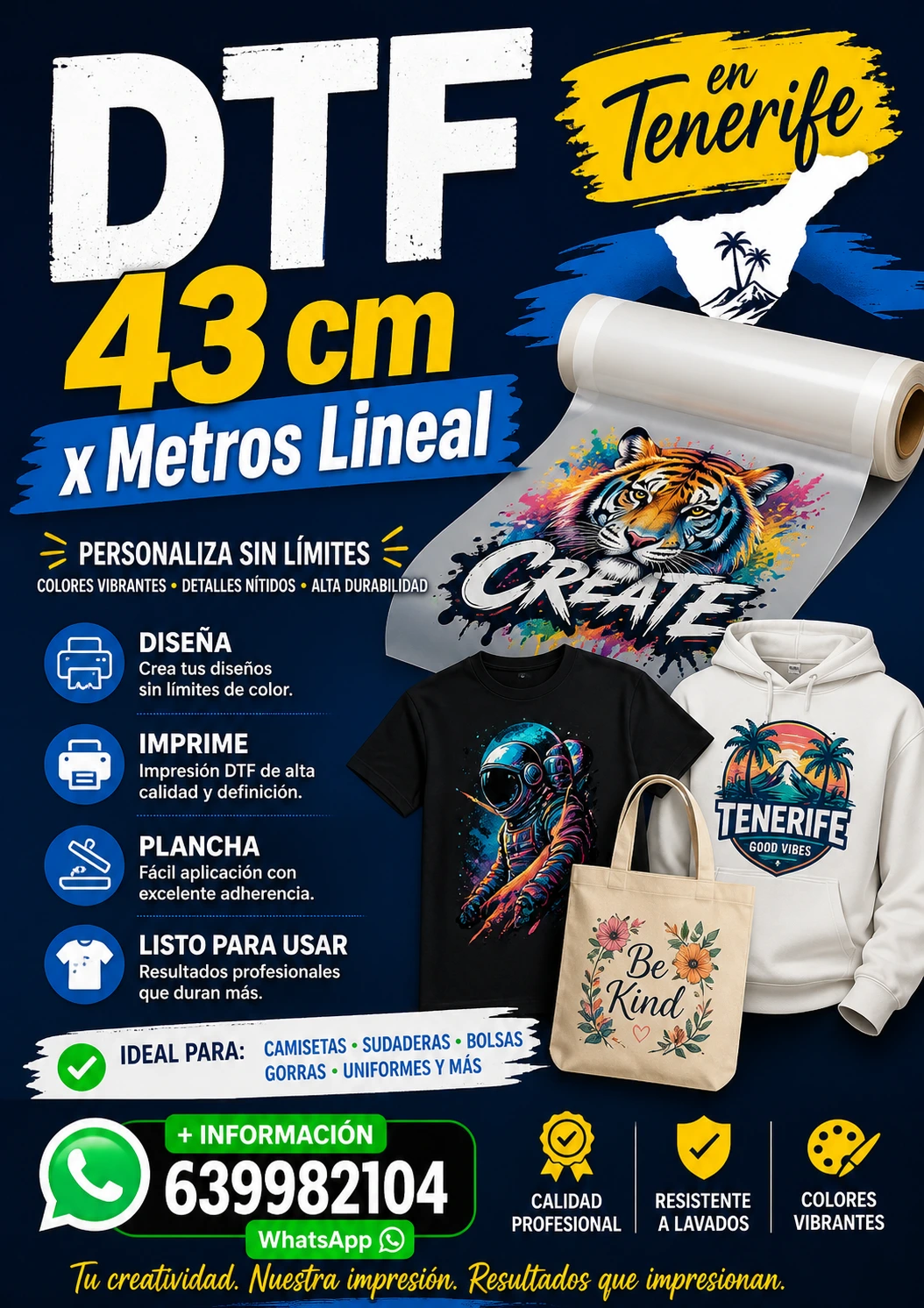tenerife creamos dtf por metros lineal en menos de 72 horas para tu merchandasing