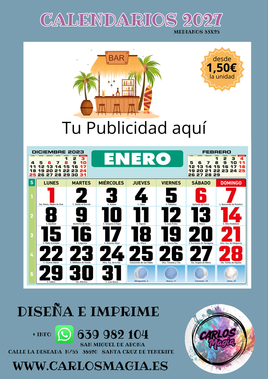 calendarios carlos magia imprenta tenerife diseño color
