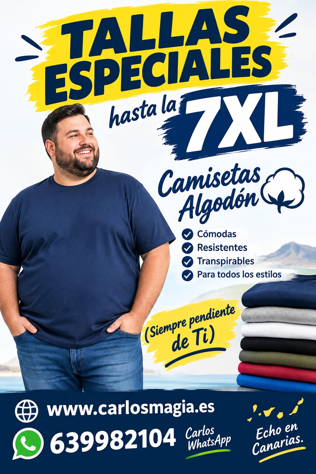 Camisetas personalizadas de tallas grandes especiales hasta la 7XL en Tenerife y Las Palmas.